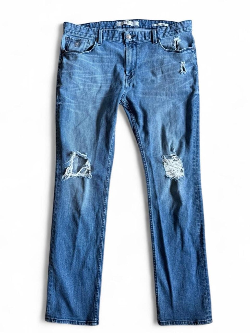 GUESS Women’s Slim Straight Distressed Denim Jeans - Blue